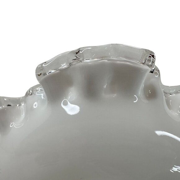 VTG FENTON Silver Crest Milk Glass Pedestal Bowl Candy Dish Clear Ruffle Edge 7" - Picture 9 of 10